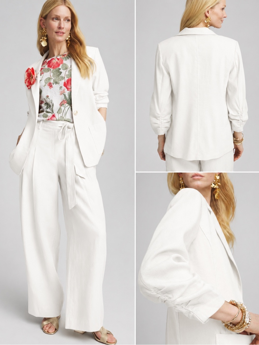 Chico's Linen Stretch Blazer Alabaster White Chico’s Size 2 (14/16 - L)